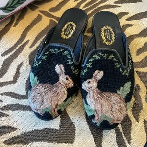Great needlepoint slip on bunny shoe